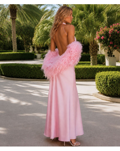 Pink maxi dress with boa